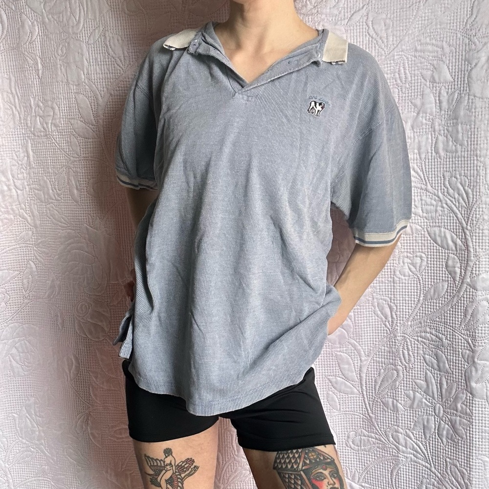 Vintage Big Dogs Distressed Blue & White Polo